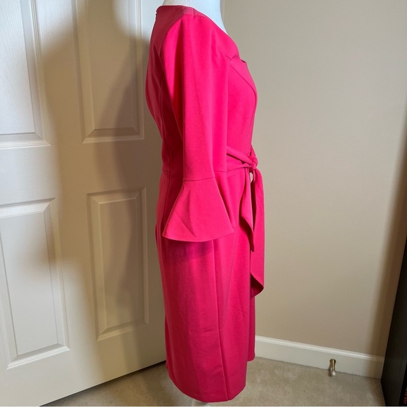 Adrianna Papell Midi Length Sheath Dress Stretch Knit Crepe Tie Front Size 8 - Picture 4 of 13